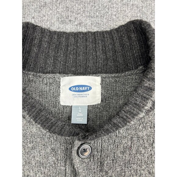 Old Navy Sweater Mens Large Tall Gray Two-Tone Cardigan Button Raglan Wool - Picture 2 of 6